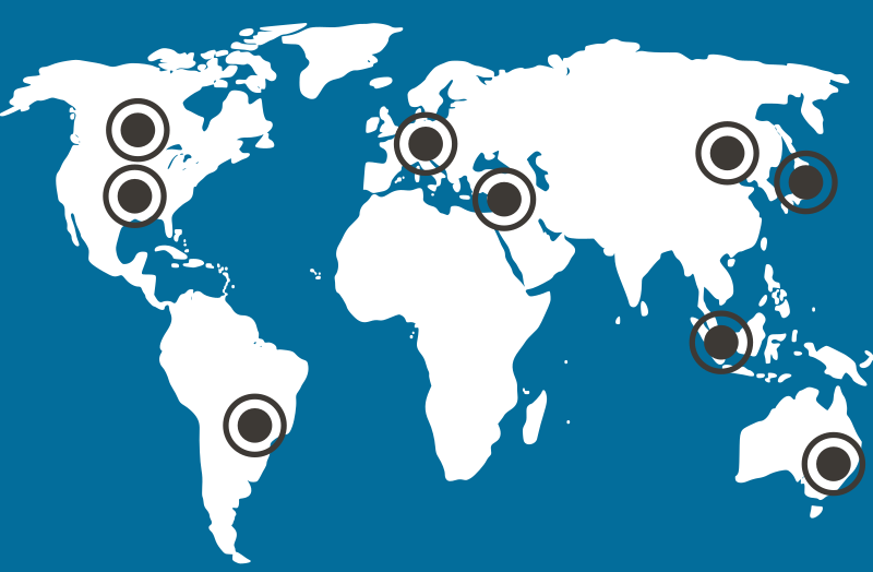 World map showing AM-TEAM customer locations